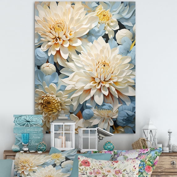 Designart "Blissful White And Blue Mums In The Garden II" Mums Wall Decor
