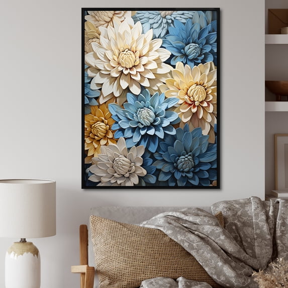 Designart "Blissful White And Blue Mums In The Garden III" Mums Floater Framed Canvas Art Print