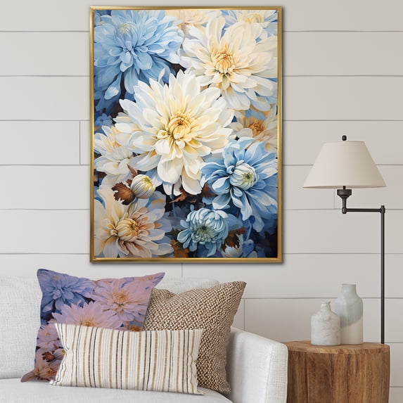 Designart "Blissful White And Blue Mums In The Garden IV" Mums Floater Framed Wall Art Prints