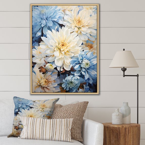 Designart "Blissful White And Blue Mums In The Garden IV" Mums Floater Framed Wall Art Prints