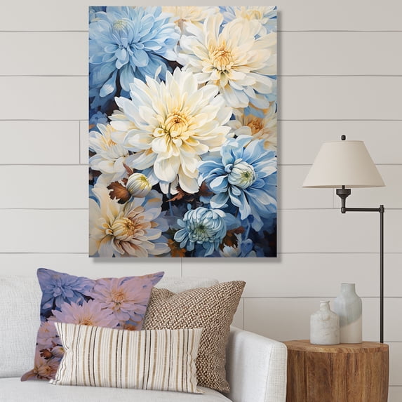 Designart "Blissful White And Blue Mums In The Garden IV" Mums Wall Art Prints