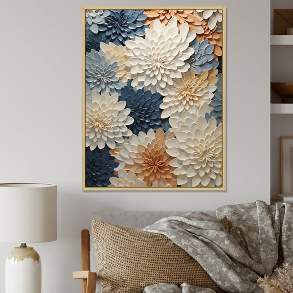 Designart "Blissful White And Blue Mums In The Garden" Mums Floater Framed Canvas Wall Art