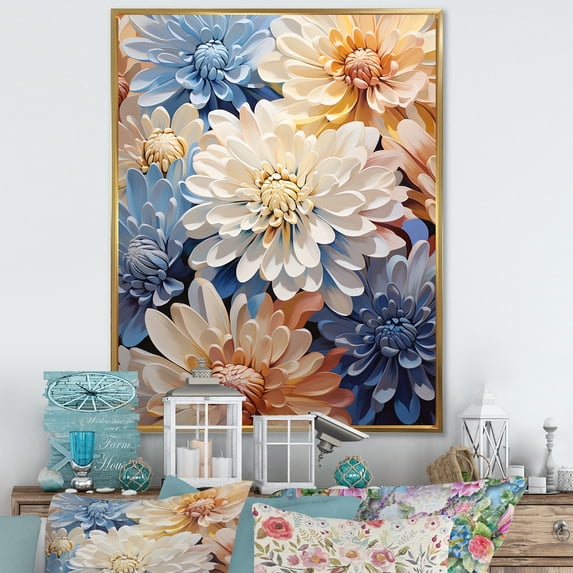 Designart "Blissful White And Blue Mums In The Garden V" Mums Floater Framed Wall Art Living Room