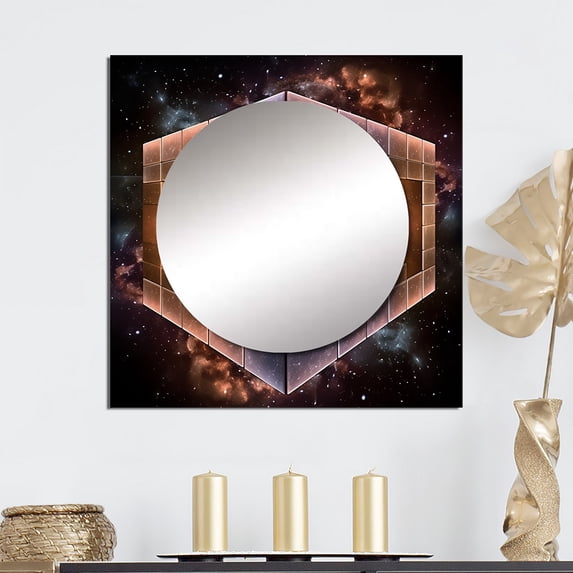 Designart "Block Universe Theory Space Galaxy Concept I" Space Square Mirror Wall Decor Modern - Large Blue Square Bathroom Mirror - Square Printed Wall Mirror Art