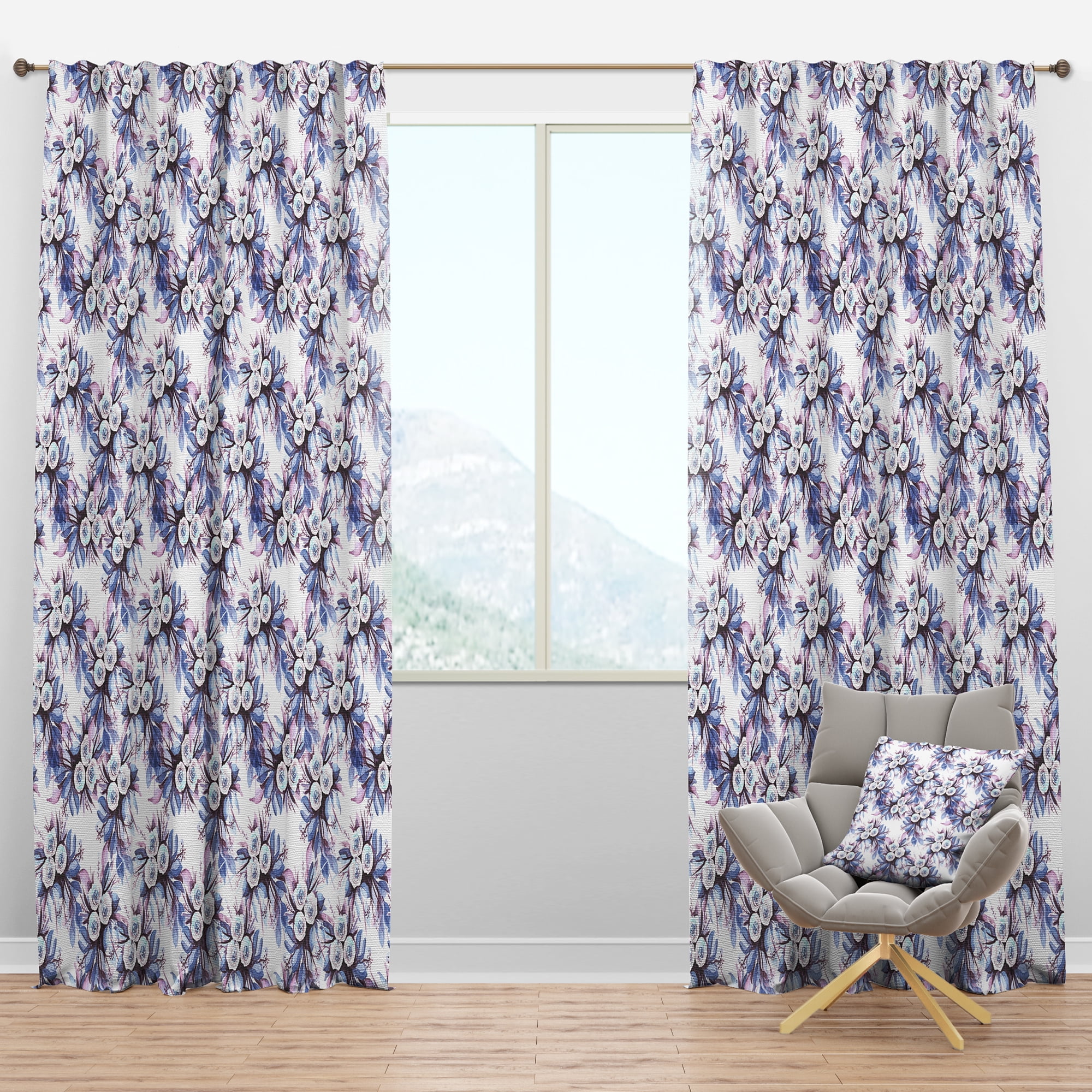 Designart 'Bloom Purple III' Floral Blackout Curtain Panel
