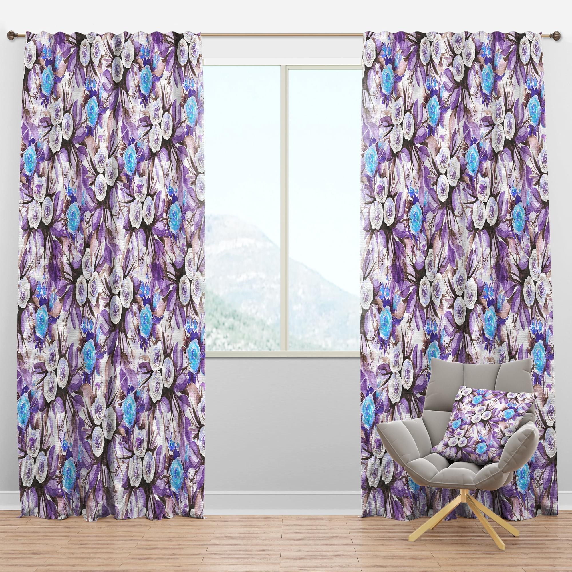 Designart 'Bloom Purple IV' Floral Blackout Curtain Panel
