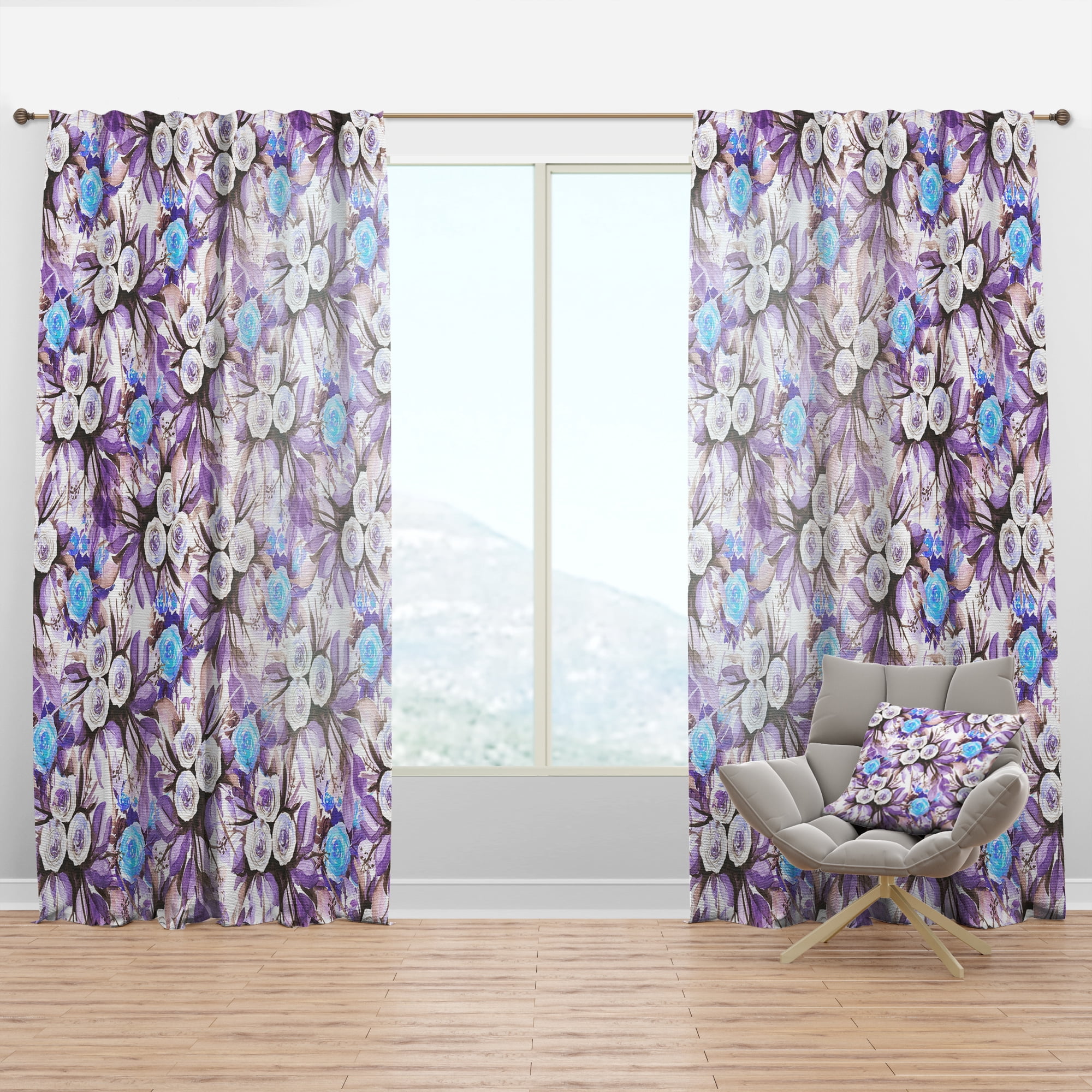 Designart 'Bloom Purple IV' Floral Curtain Panel