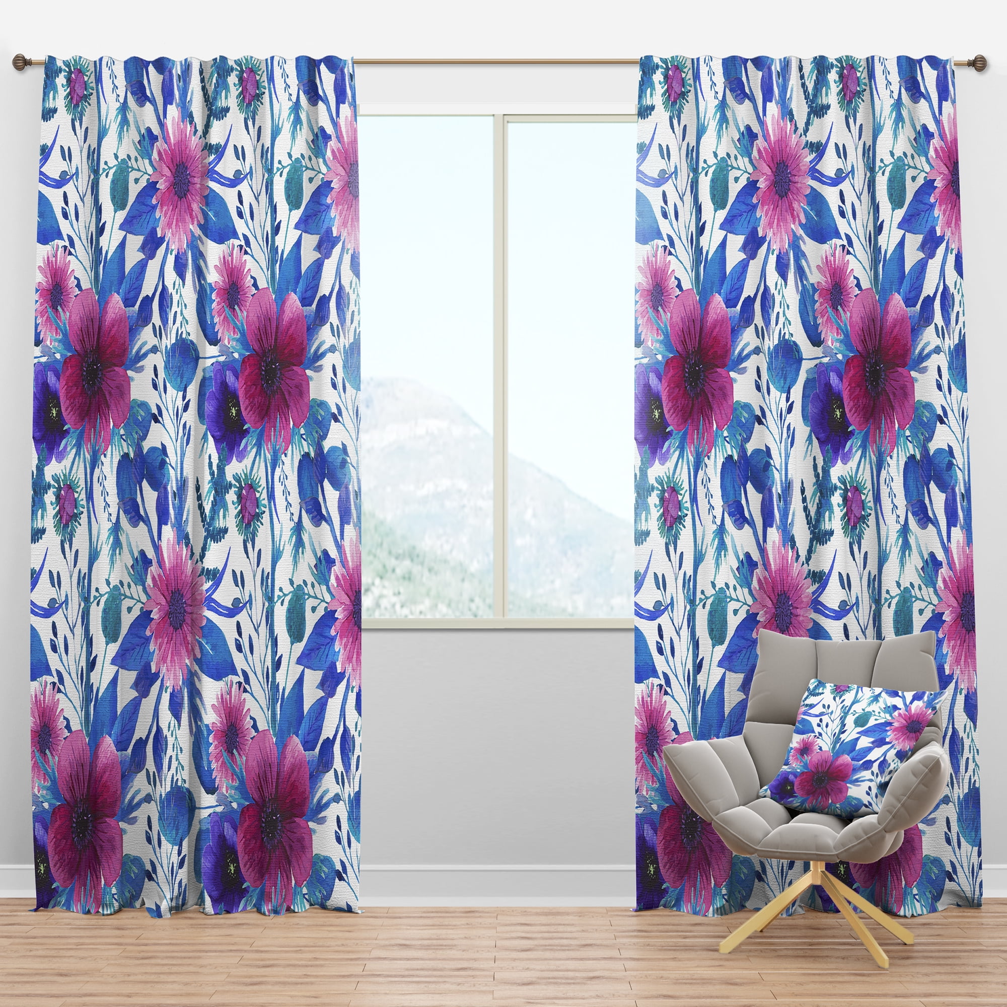 Designart 'Bloom Purple VI' Floral Blackout Curtain Panel