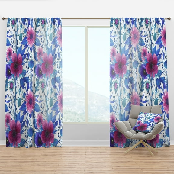 Designart 'Bloom Purple VI' Floral Curtain Panel