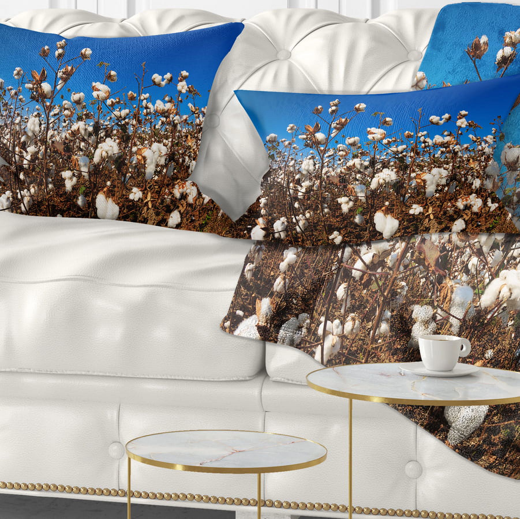 Designart Blooming Alabama Cotton Field - Landscape Printed Throw Pillow - 12x20