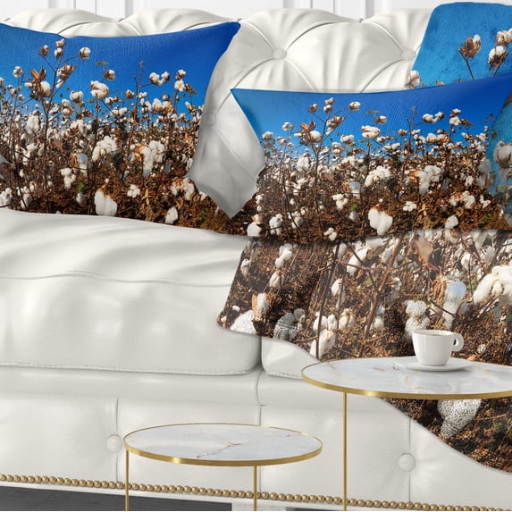Designart Blooming Alabama Cotton Field - Landscape Printed Throw Pillow - 12x20
