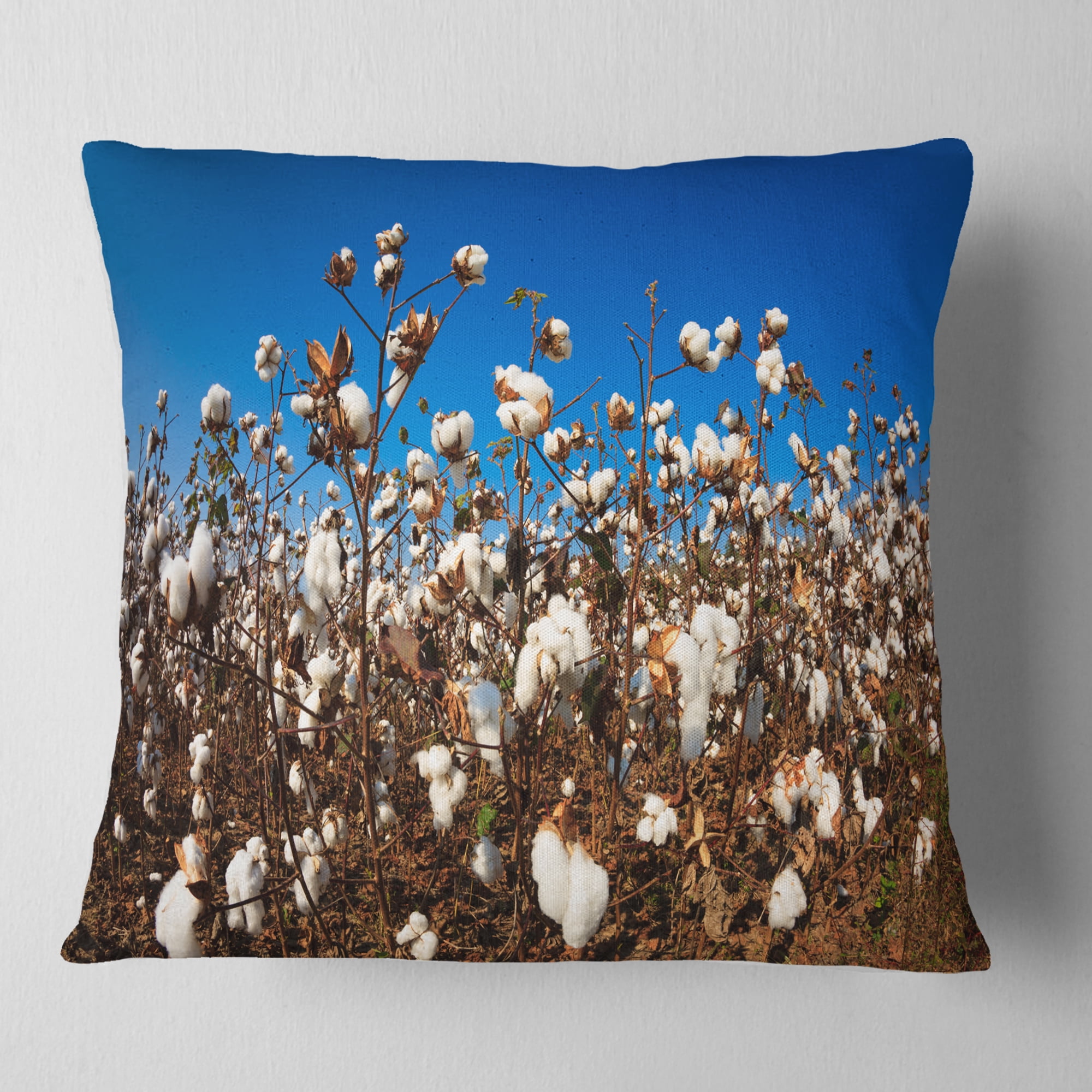 Designart Blooming Alabama Cotton Field - Landscape Printed Throw Pillow - 18x18