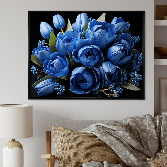 Designart "Blooming Azure Blue Tulips" Tulips Floater Framed Canvas Prints