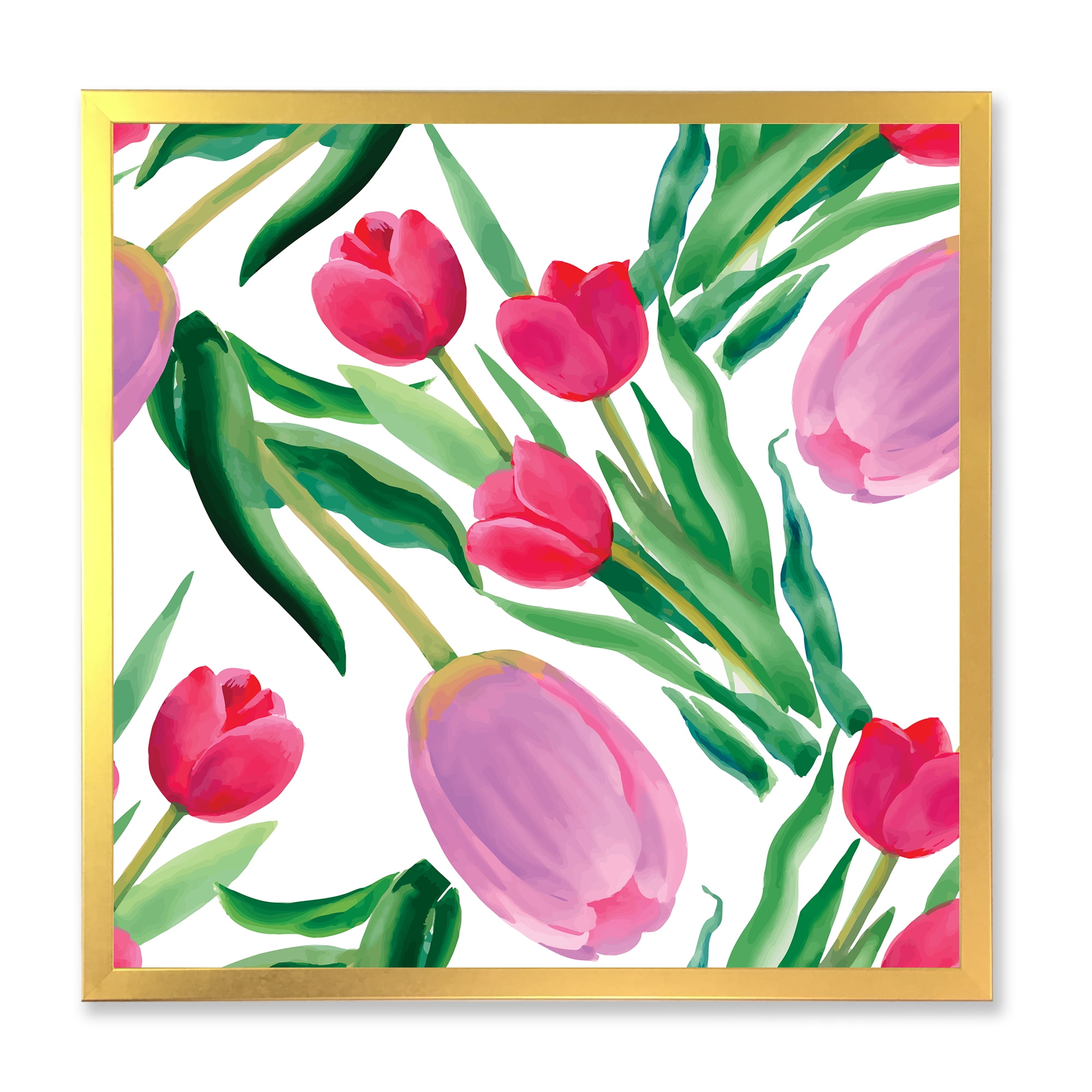 Designart 'Blooming Beautiful Pink Tulips Flowers On White' Traditional Framed Art Print