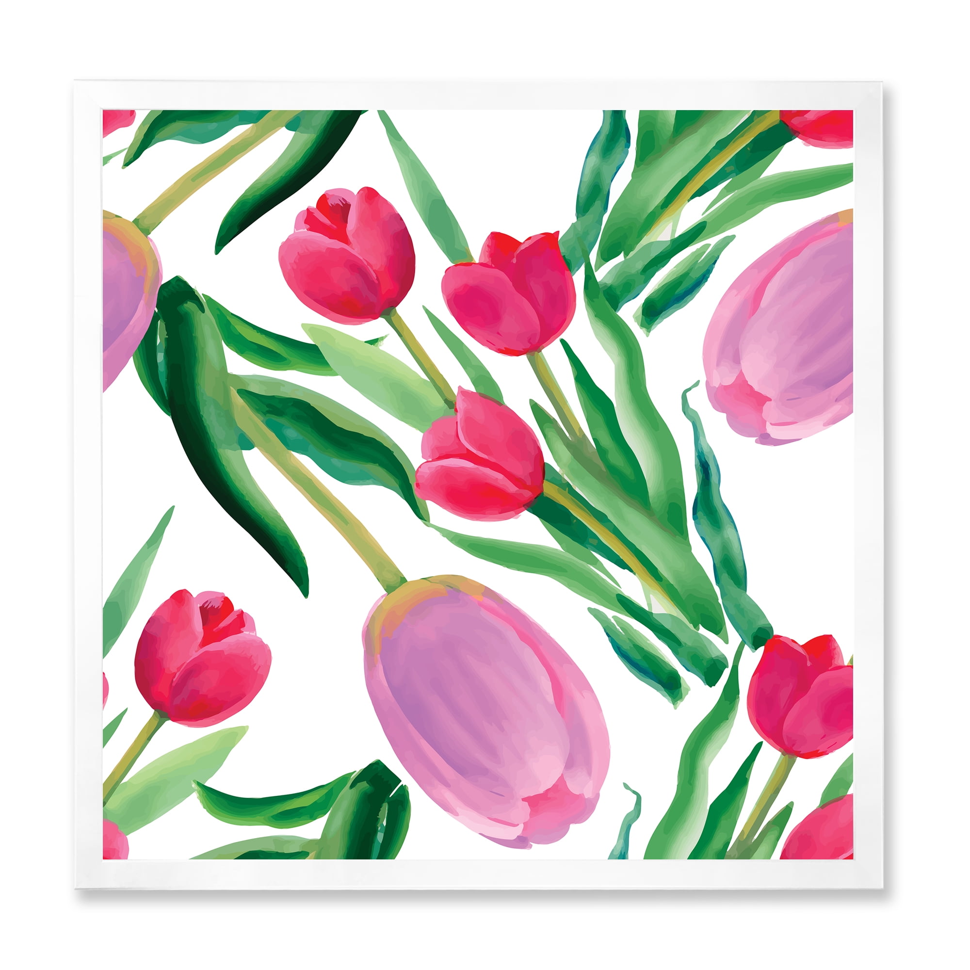 Designart 'Blooming Beautiful Pink Tulips Flowers On White' Traditional Framed Art Print