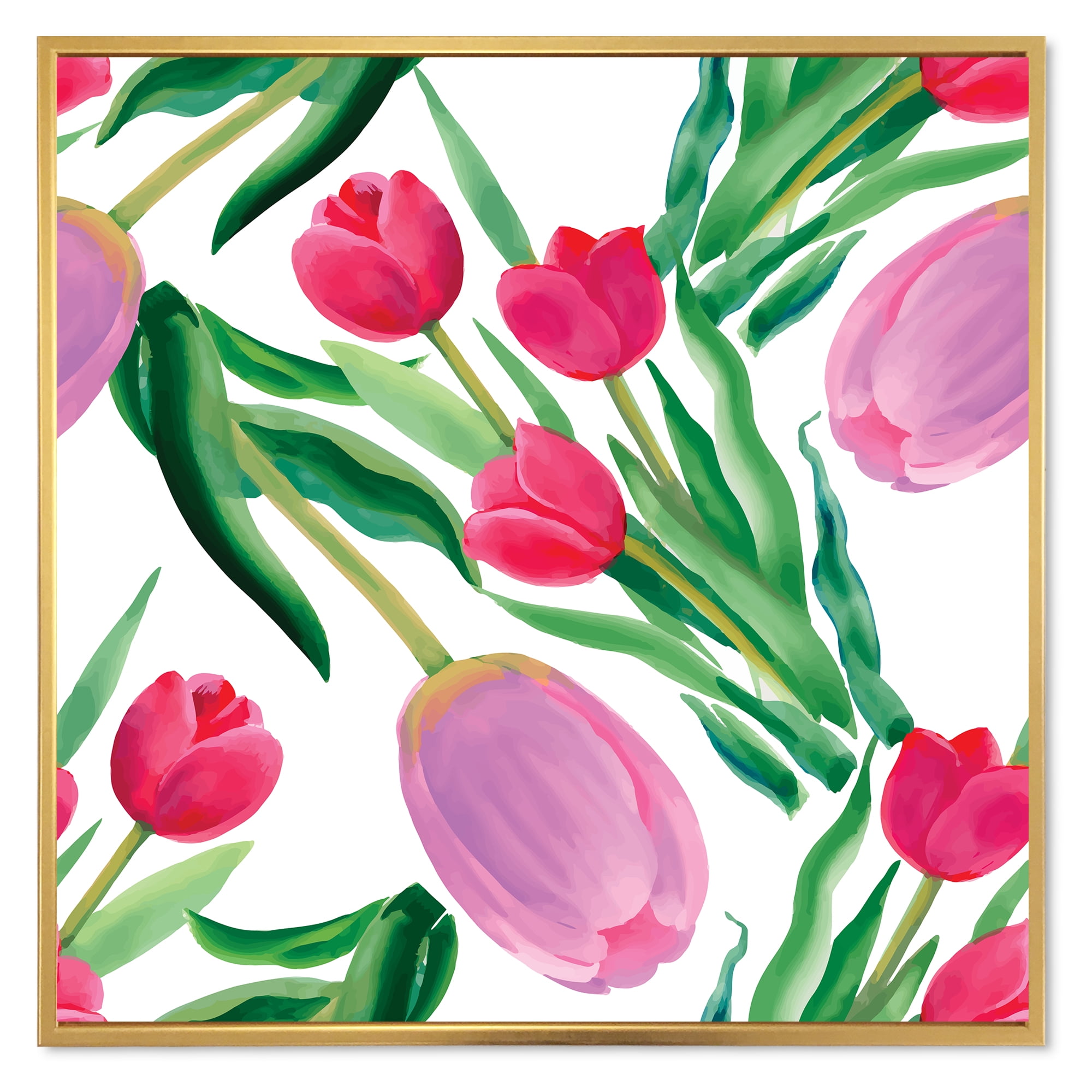 Designart 'Blooming Beautiful Pink Tulips Flowers On White' Traditional Framed Canvas Wall Art Print