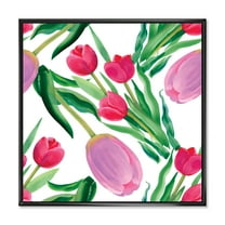 Designart 'Blooming Beautiful Pink Tulips Flowers On White' Traditional Framed Canvas Wall Art Print