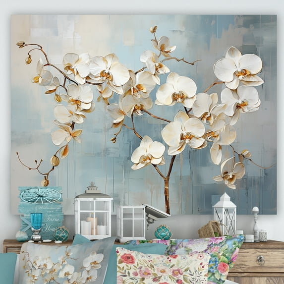 Designart "Blooming Beige And Gold Orchid I" Orchids Canvas Prints