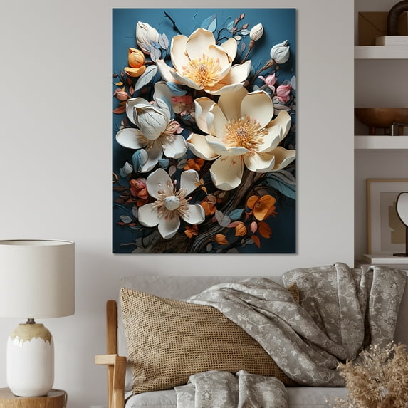 Designart "Blooming Beige And Pink Magnolias I" Magnolias Canvas Prints