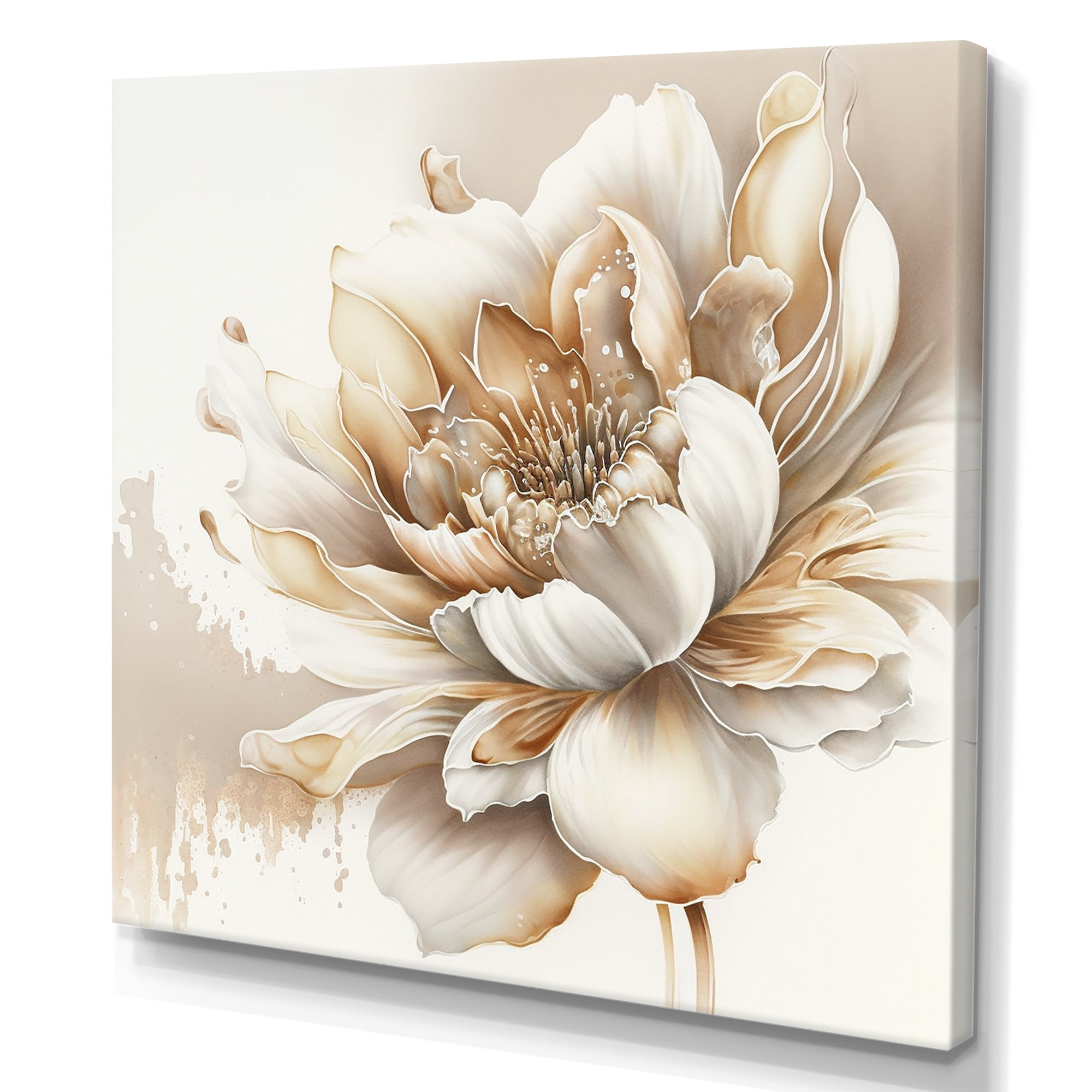 Designart Blooming Beige Floral Design I Canvas Wall Art
