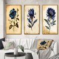thumbnail image 1 of Designart "Blooming Blue Retro Flower I" Floral Framed Wall Art Set Of 3 - Blue Traditional Frame Gallery Set For Office Decor, 1 of 6