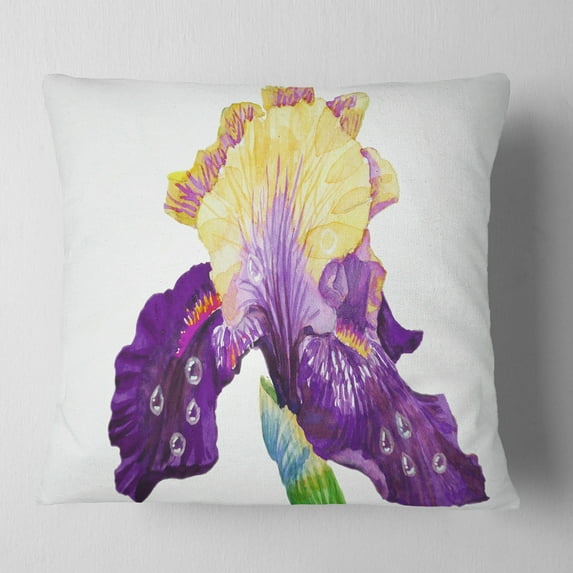 Designart Blooming Blue Yellow Iris - Floral Throw Pillow - 16x16