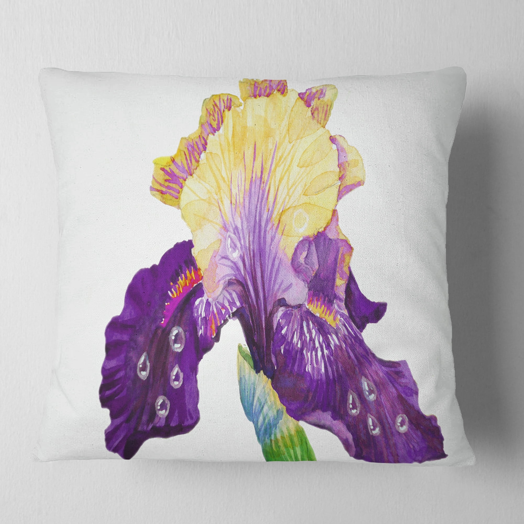 Designart Blooming Blue Yellow Iris - Floral Throw Pillow - 18x18
