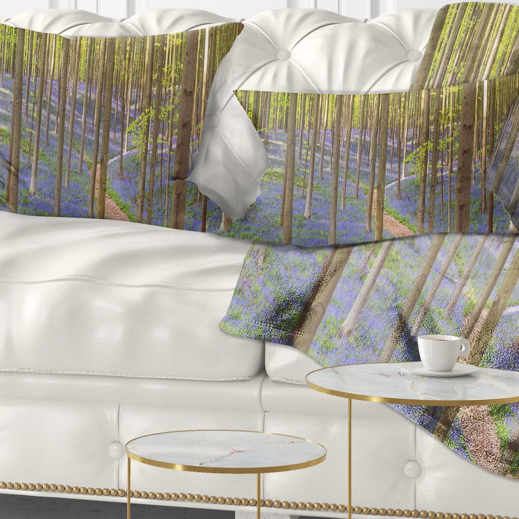 Designart Blooming Bluebell Forest Panorama - Landscape Printed Throw Pillow - 12x20