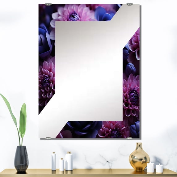 Designart "Blooming Bouquet of Pink and Purple Mums" Mums Oversized Wall Mirror - Traditional Floral Bathroom Wall Mirror Decor - Multiple Color Options