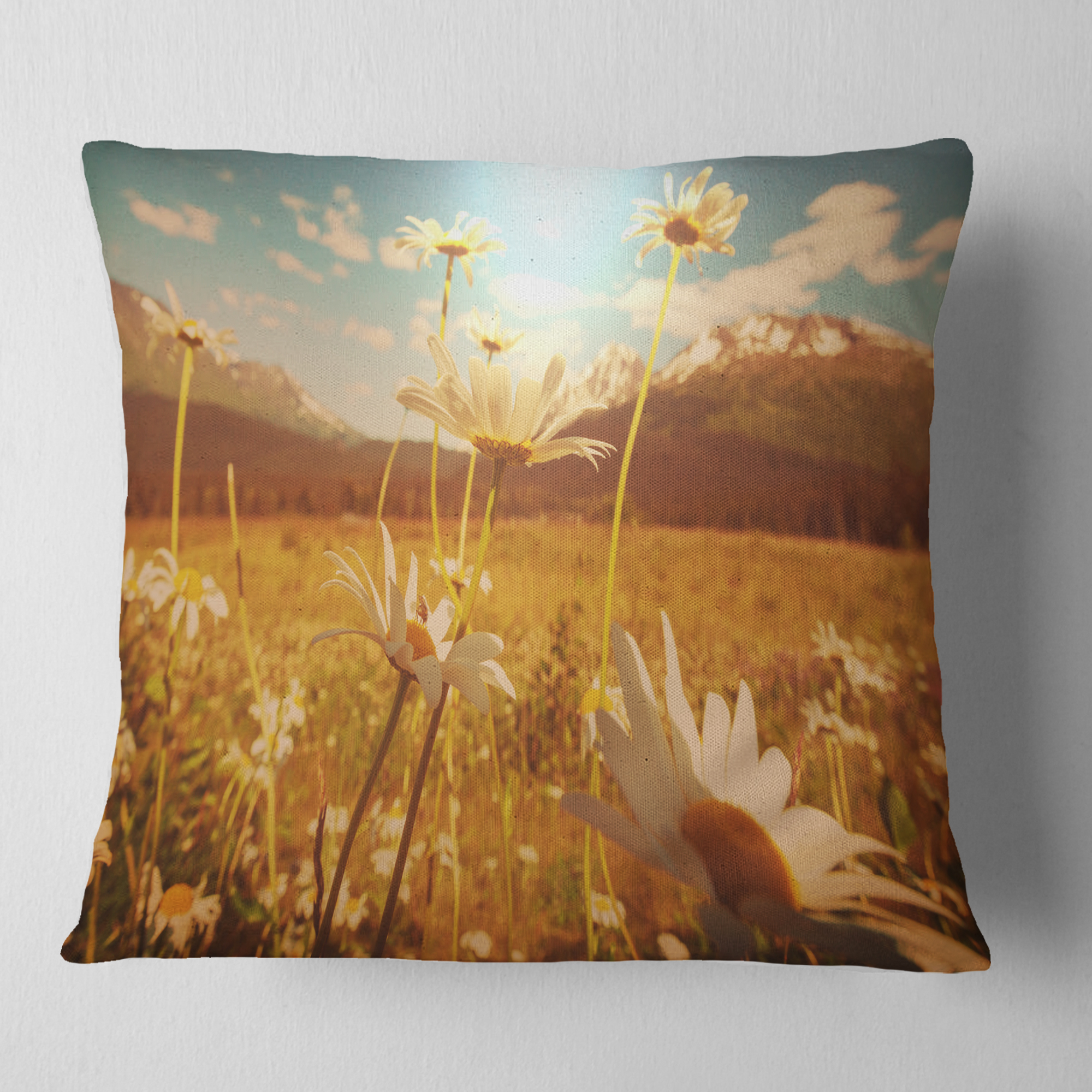 Designart Blooming Chamomiles in Meadow - Flower Throw Pillow - 18x18