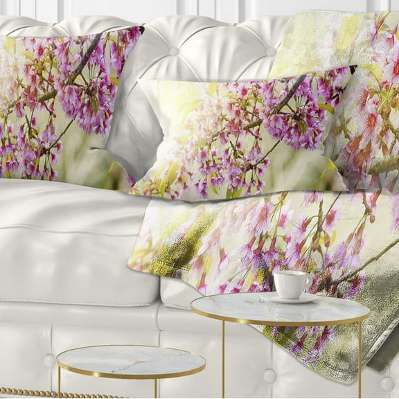 Designart Blooming Cherry Flowers - Floral Throw Pillow - 12x20