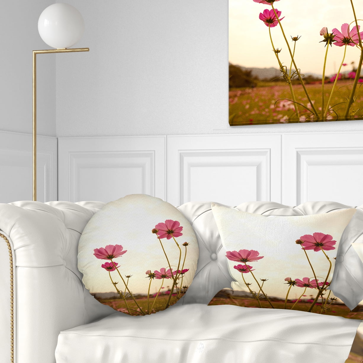 Designart Blooming Cosmos Flower Field - Floral Throw Pillow - 12x20