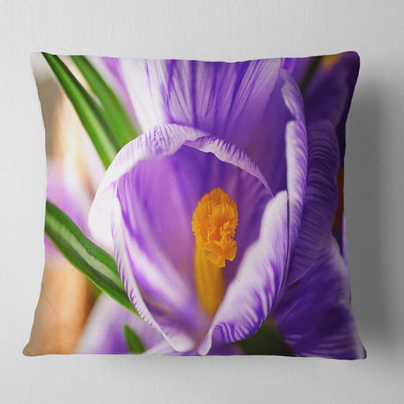 Designart Blooming Crocus Flower - Floral Throw Pillow - 18x18
