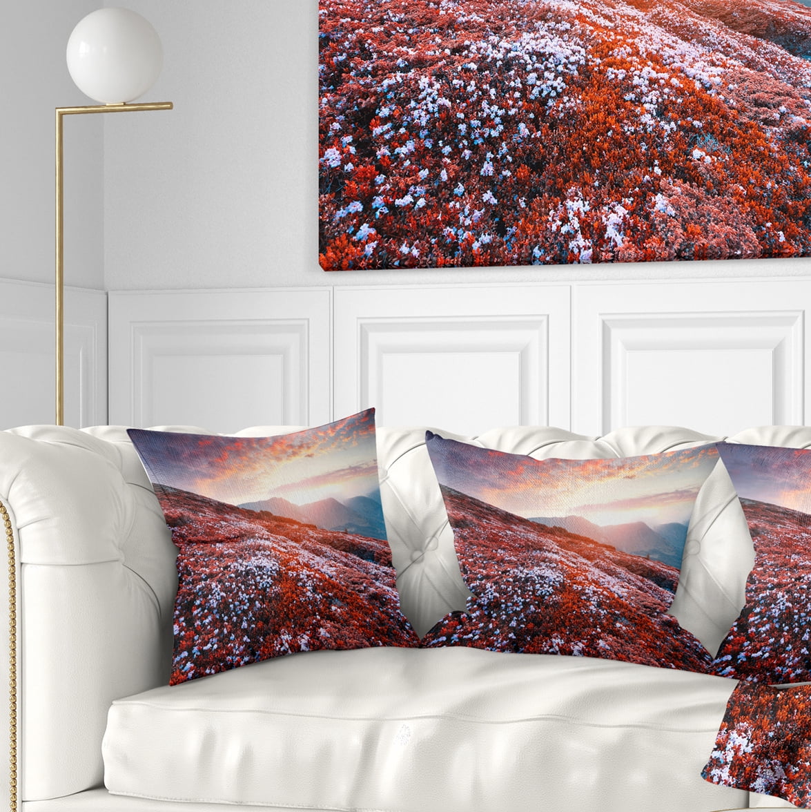 Designart Blooming Fields in Carpathian - Landscape Photo Throw Pillow - 16x16