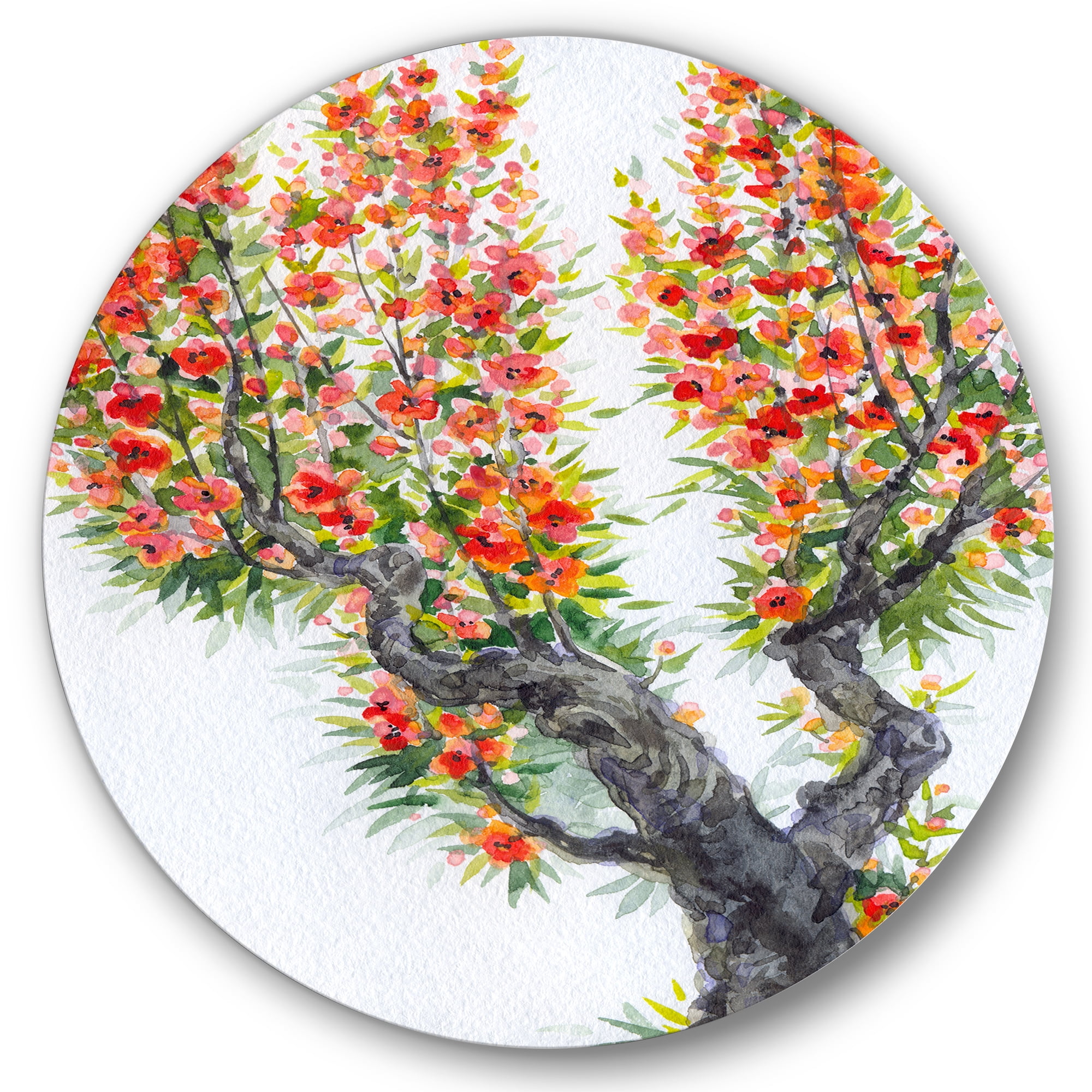 Designart 'Blooming Flowers Of An Old Tree In Spring II' Traditional Circle Metal Wall Art 11x11 - Disc of 11
