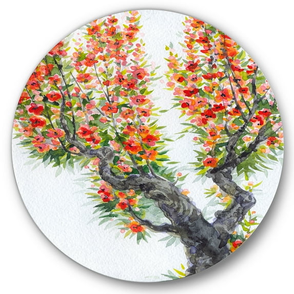 Designart 'Blooming Flowers Of An Old Tree In Spring II' Traditional Circle Metal Wall Art 23x23 - Disc of 23