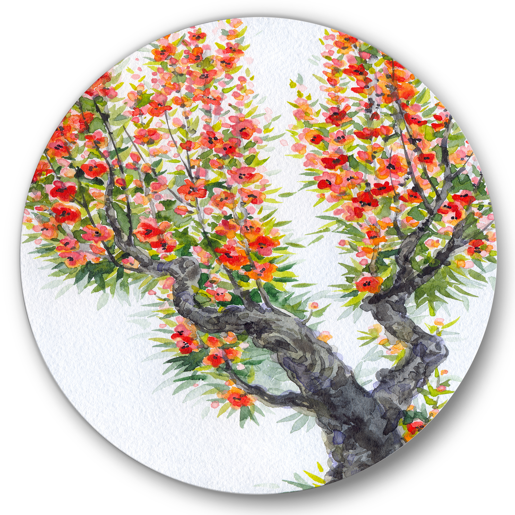 Designart 'Blooming Flowers Of An Old Tree In Spring II' Traditional Circle Metal Wall Art 36x36 - Disc of 36
