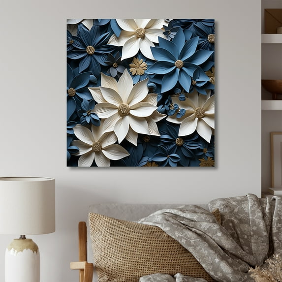 Designart "Blooming Flowers Of White And Blue Poinsettias I" Poinsettias Canvas Prints