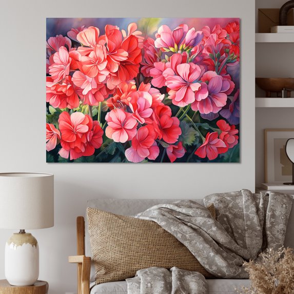 Designart "Blooming Geraniums At Sunset" Geraniums Canvas Prints