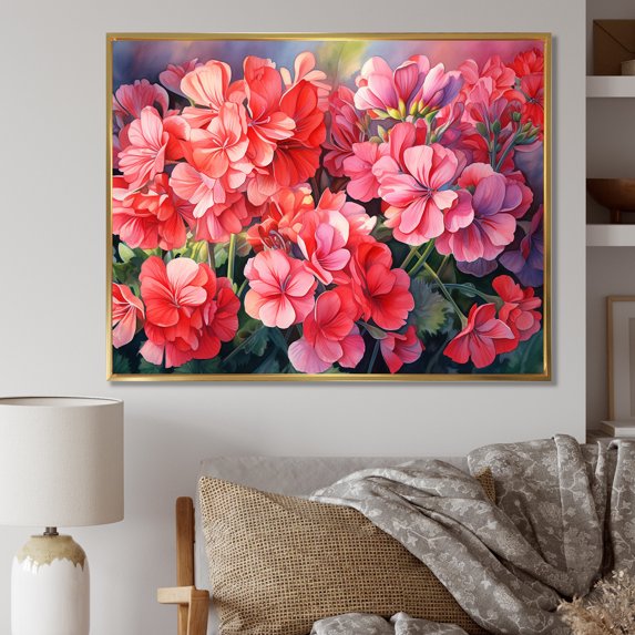 Designart "Blooming Geraniums At Sunset" Geraniums Floater Framed Canvas Prints