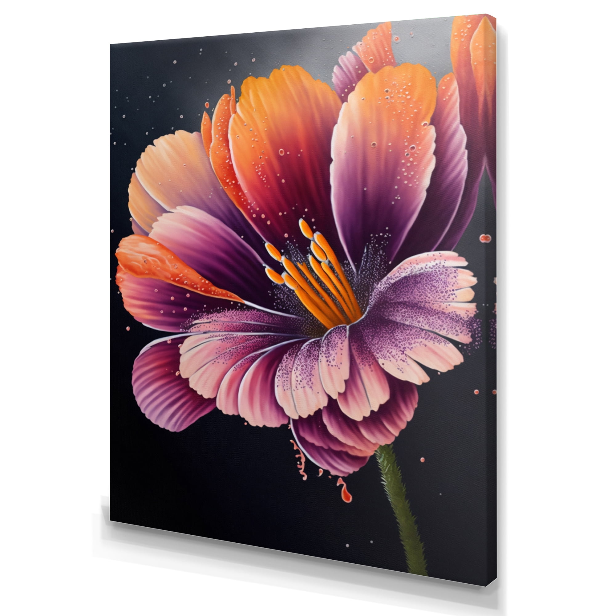 5 x 7 Purple and Orange high quality Gerbera Daisy Painting in Black Frame - Abstract Daisy Art