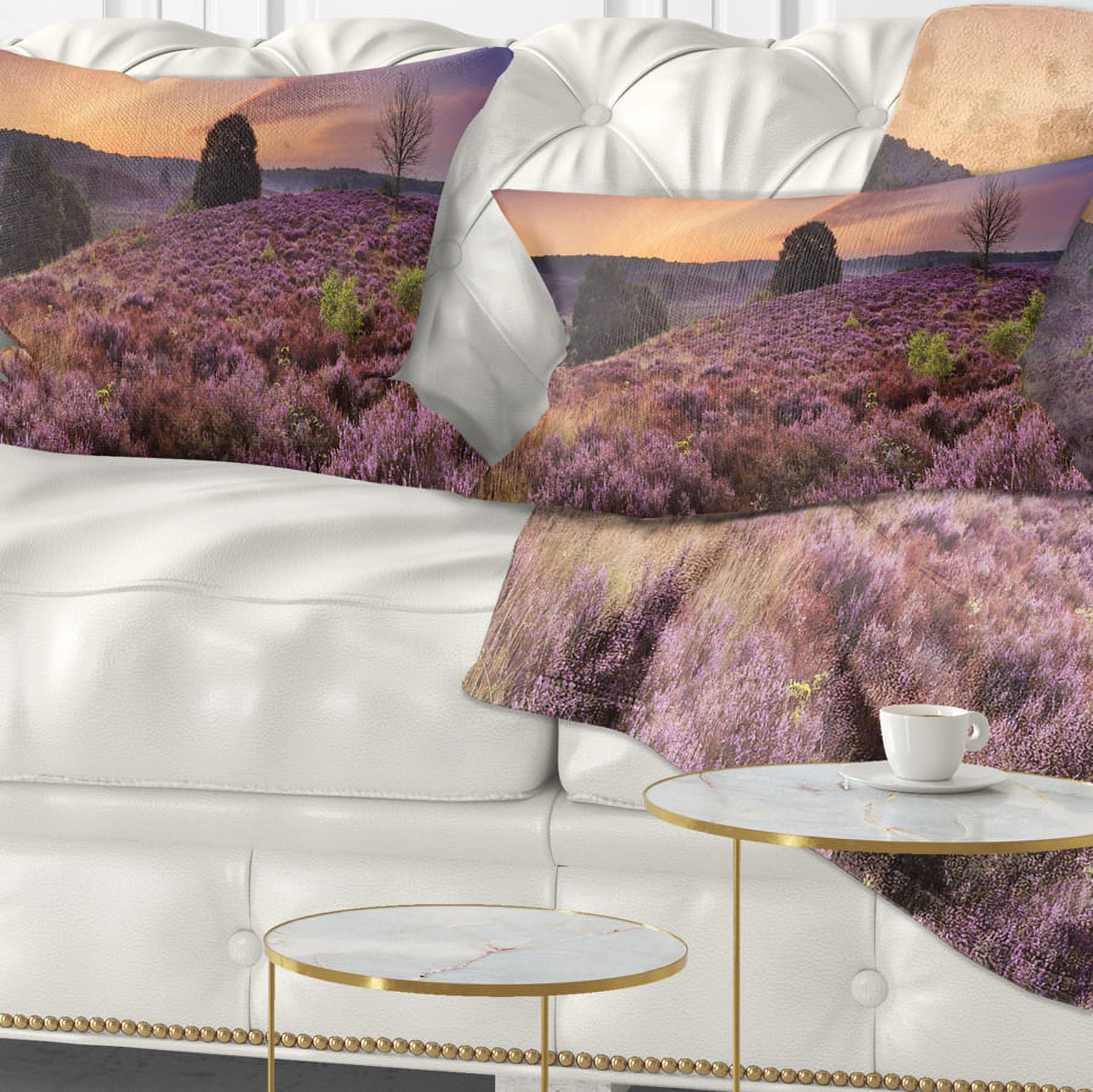 Designart Blooming Heather at Dawn Panorama - Landscape Printed Throw Pillow - 12x20