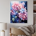 thumbnail image 1 of Designart "Blooming Hydrangea In Blue And Purple I" Hydrangea Floater Framed Wall Art Living Room, 1 of 5