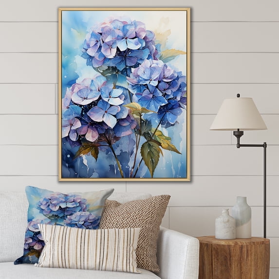 Designart "Blooming Hydrangea In Blue And Purple II" Hydrangea Floater Framed Canvas Wall Art