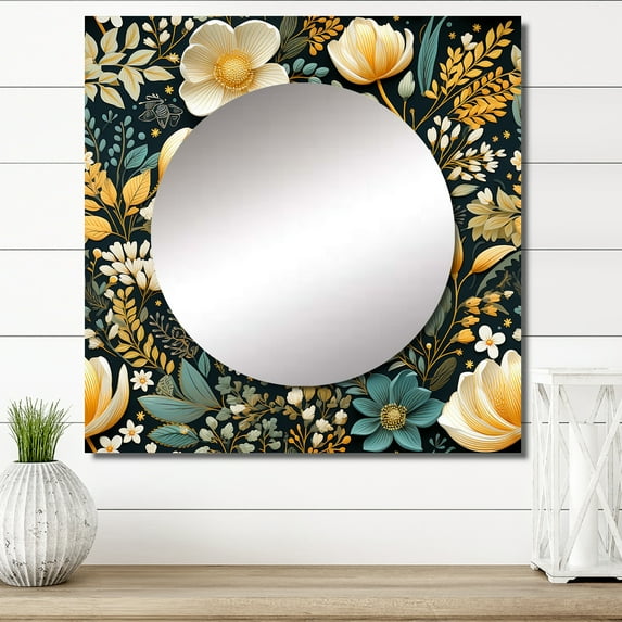 Designart "Blooming Journey I" 0 Square Mirror For Wall Decor - Large Green Square Mirror Printed Wall Decor - Bohemian Square Living Room Mirror