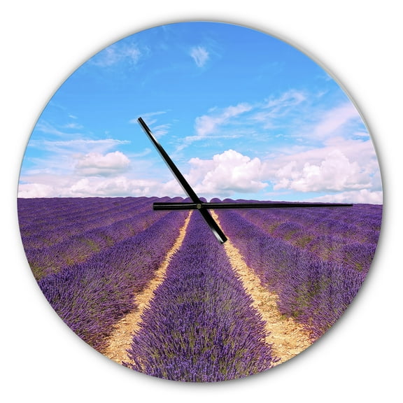 Designart 'Blooming Lavender Flower Field ' Farmhouse wall clock