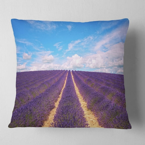 Designart Blooming Lavender Flower Field - Landscape Wall Throw Pillow - 16x16