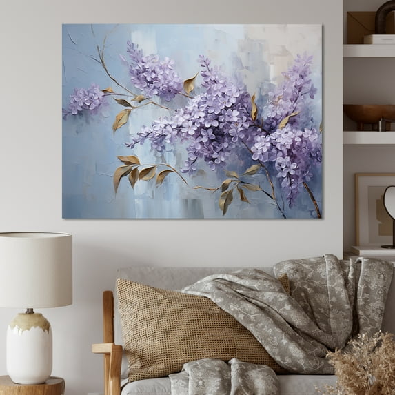 Designart "Blooming Lilac Bush In Purple And Blue II" Lilacs Wall Art Prints