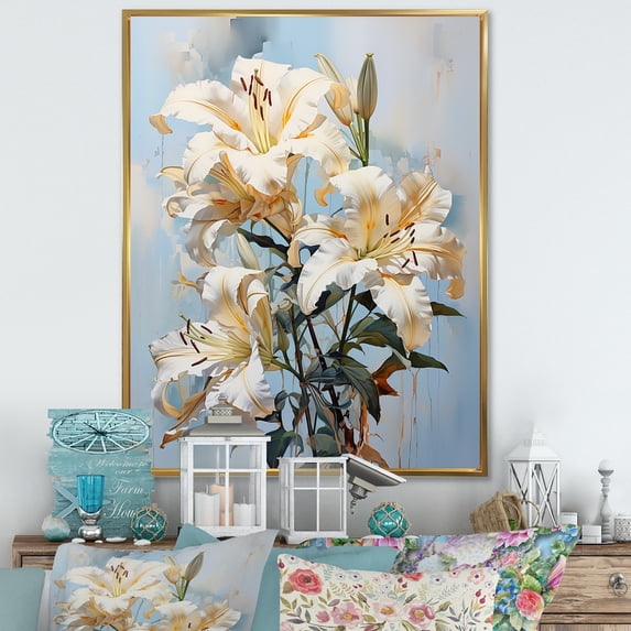 Designart "Blooming Lilies' Blossoms II" Lilies Floater Framed Canvas Art Print