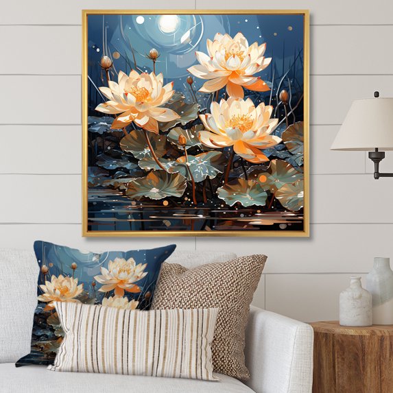 Designart "Blooming Lotus Among Lily Pads III" Lotus Floater Framed Wall Decor